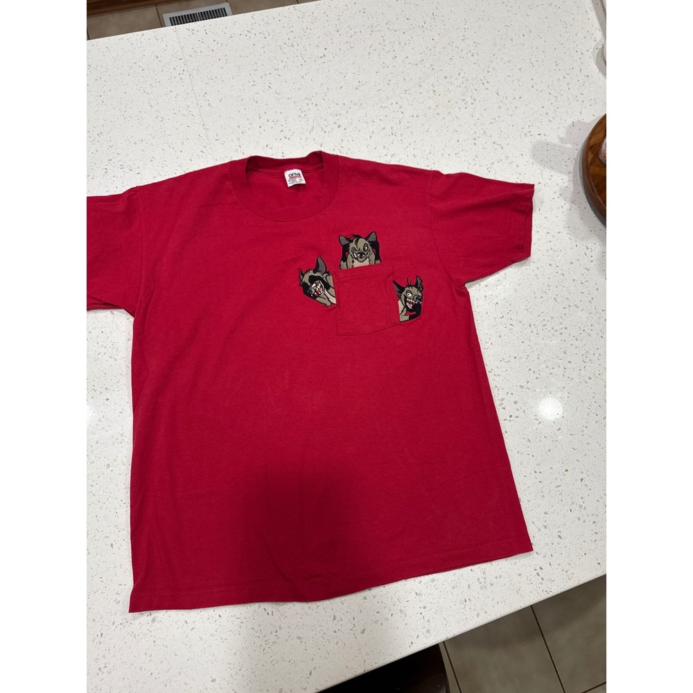 Vintage 90s Lion King Hyenas Pocket T-Shirt Red Anvil Made in USA XL Disney - Picture 5 of 5